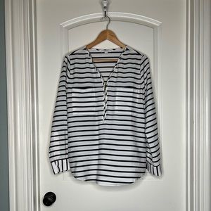 Cnalvin Klein Womens size M Medium Striped Blouse Shirt Black White